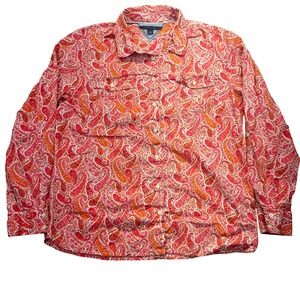 Tommy Hilfiger Button Down Shirt Paisley Print Long Sleeve Top‎ XL